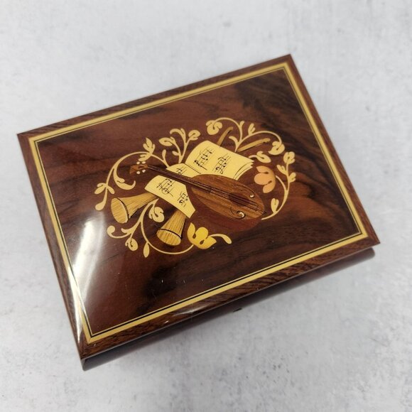 Vtg Inlaid Burl Wood Jewelry Music Box Swiss Gueissaz-Jaccard Mozart Die Kleine - Picture 3 of 6